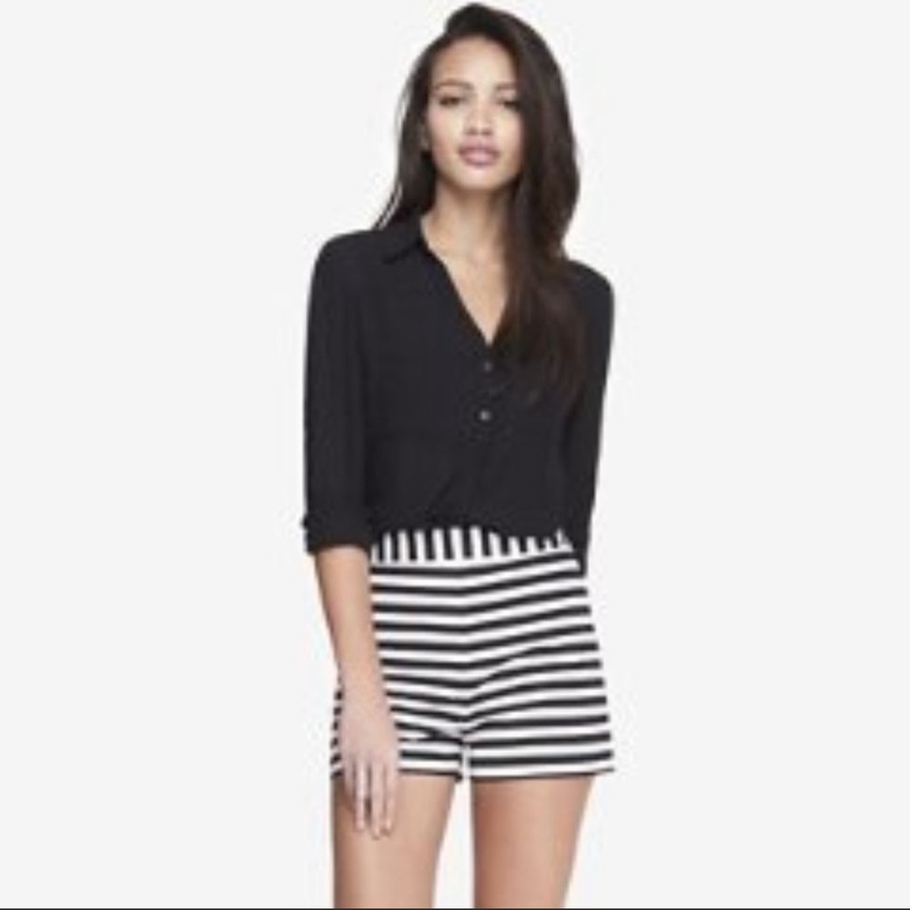 Express Black & White Striped High Waisted Shorts